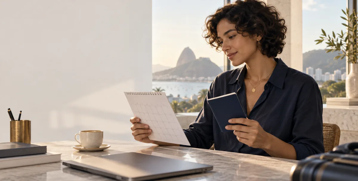 Pessoa consultando um calendário em casa